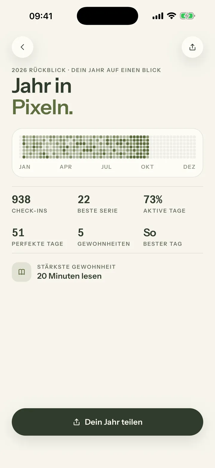 Jahr in Pixeln: 938 Check-ins, beste Serie 22 Tage, 51 perfekte Tage